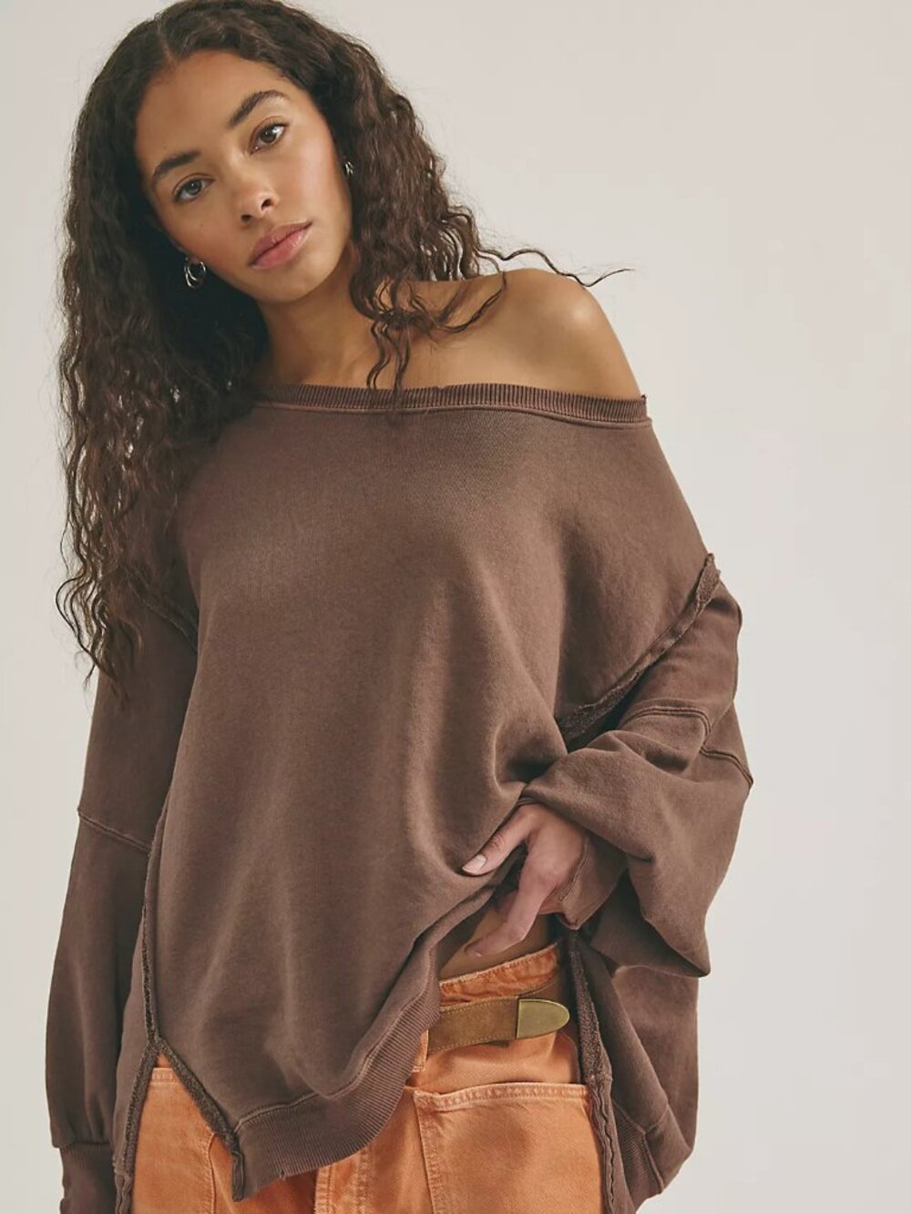 Free People We The Free Camden Sweatshirt Chocolate Love Small